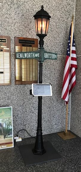 Lamppost with Centennial Exhibit on tablet, KHS
