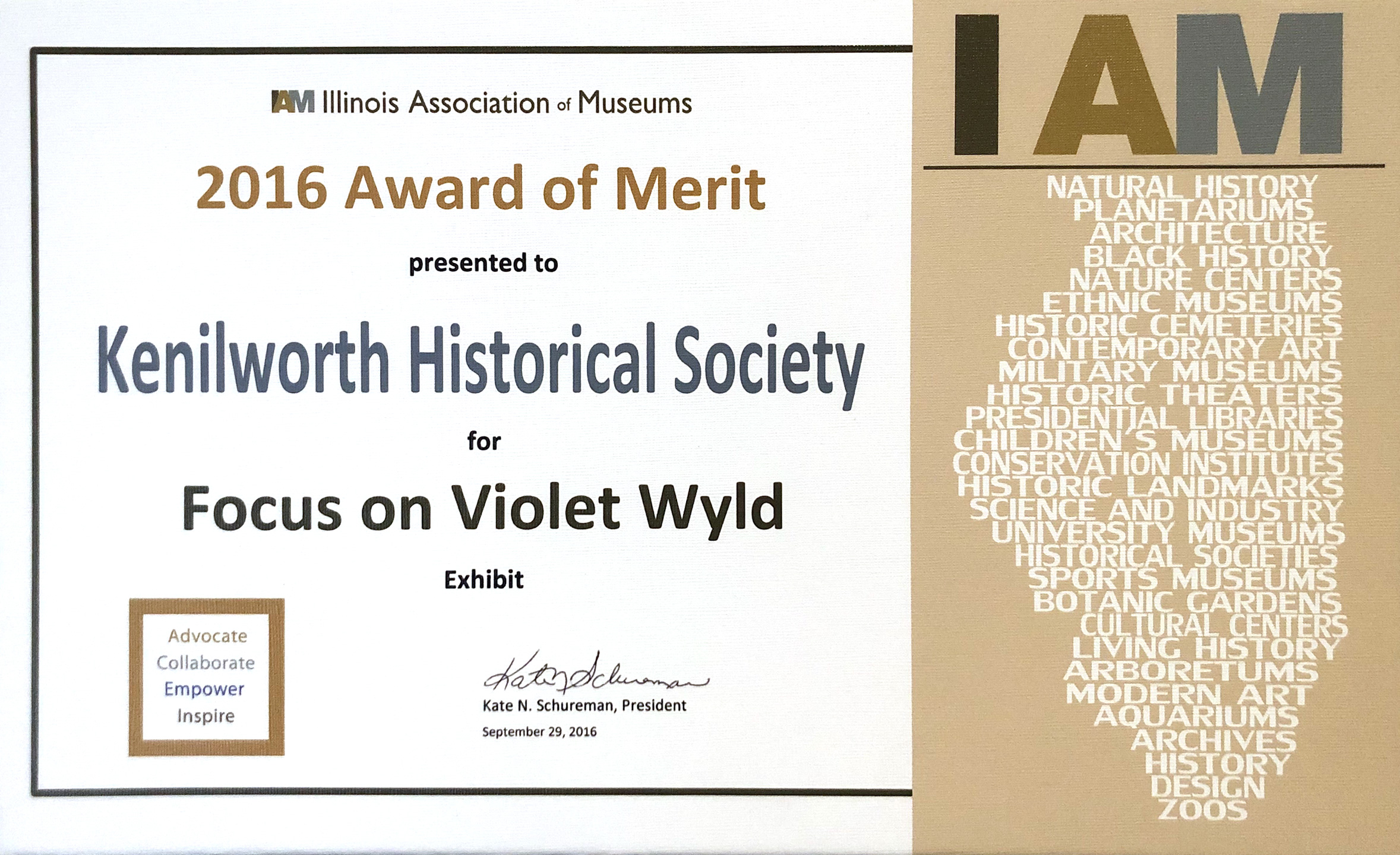 IAM award for Focus on Violet Wyld 2016