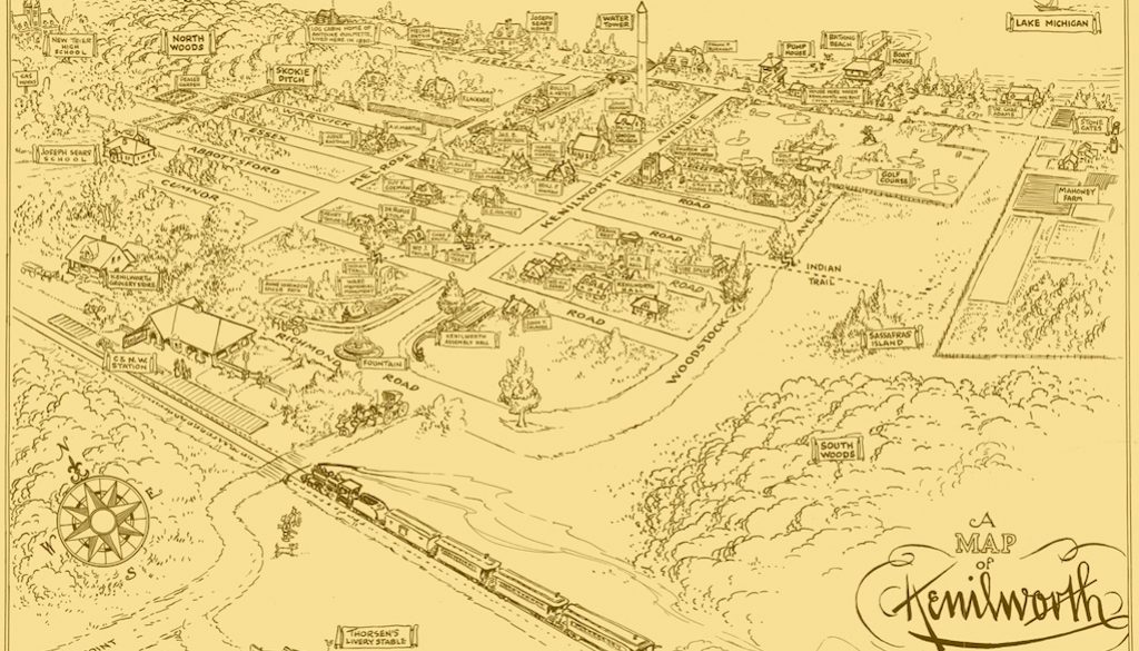Artist’s map of Kenilworth 1896, KHS