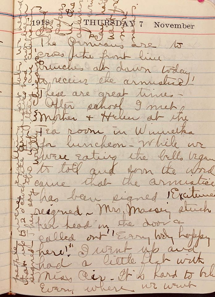 Dorthy Sears' diary from Nov. 7th 1918