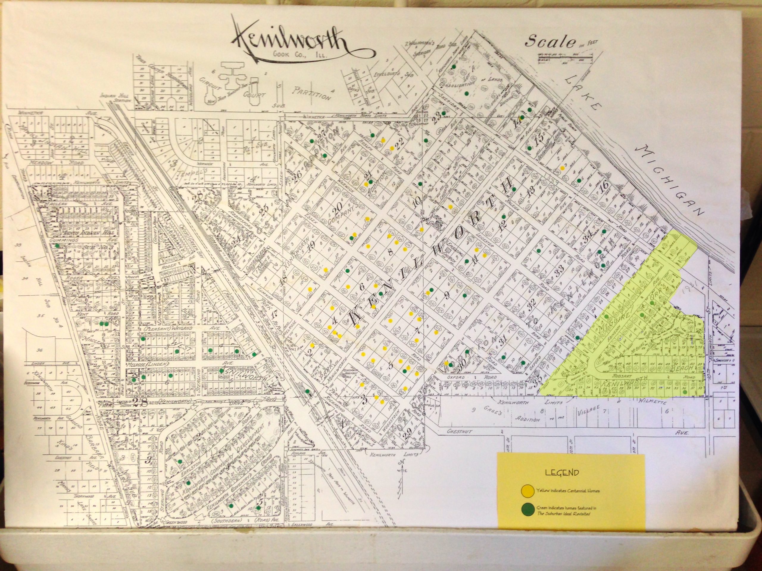 Map of Kenilworth. Kenilworth Beach subdivision highlighted in yellow.
